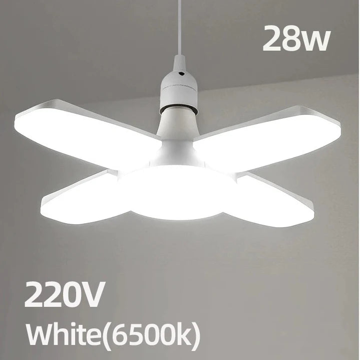 E27 Ventilador Dobrável 28W Lâmpada LED AC220V/110V 40 Lâmpada Deformação para Luzes de Teto Domésticas Armazém e Garagem Luz Branca Lâmpada 6500K